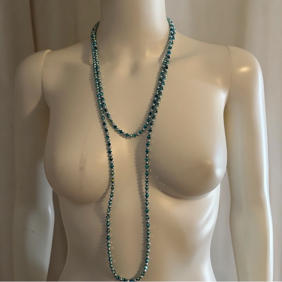 Vintage Stamped Signed 925 GULTEN DYE Boho Extra Long Blue & Silver Necklace - Picture 3 of 6